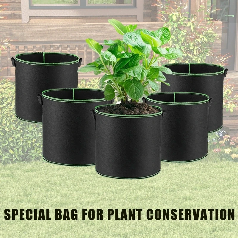 

Набор из 5 нетканых аэрационных мешков для выращивания растений с ручками, для овощей/цветов/растений, объемом 3/5/7/10/15/20 галлонов