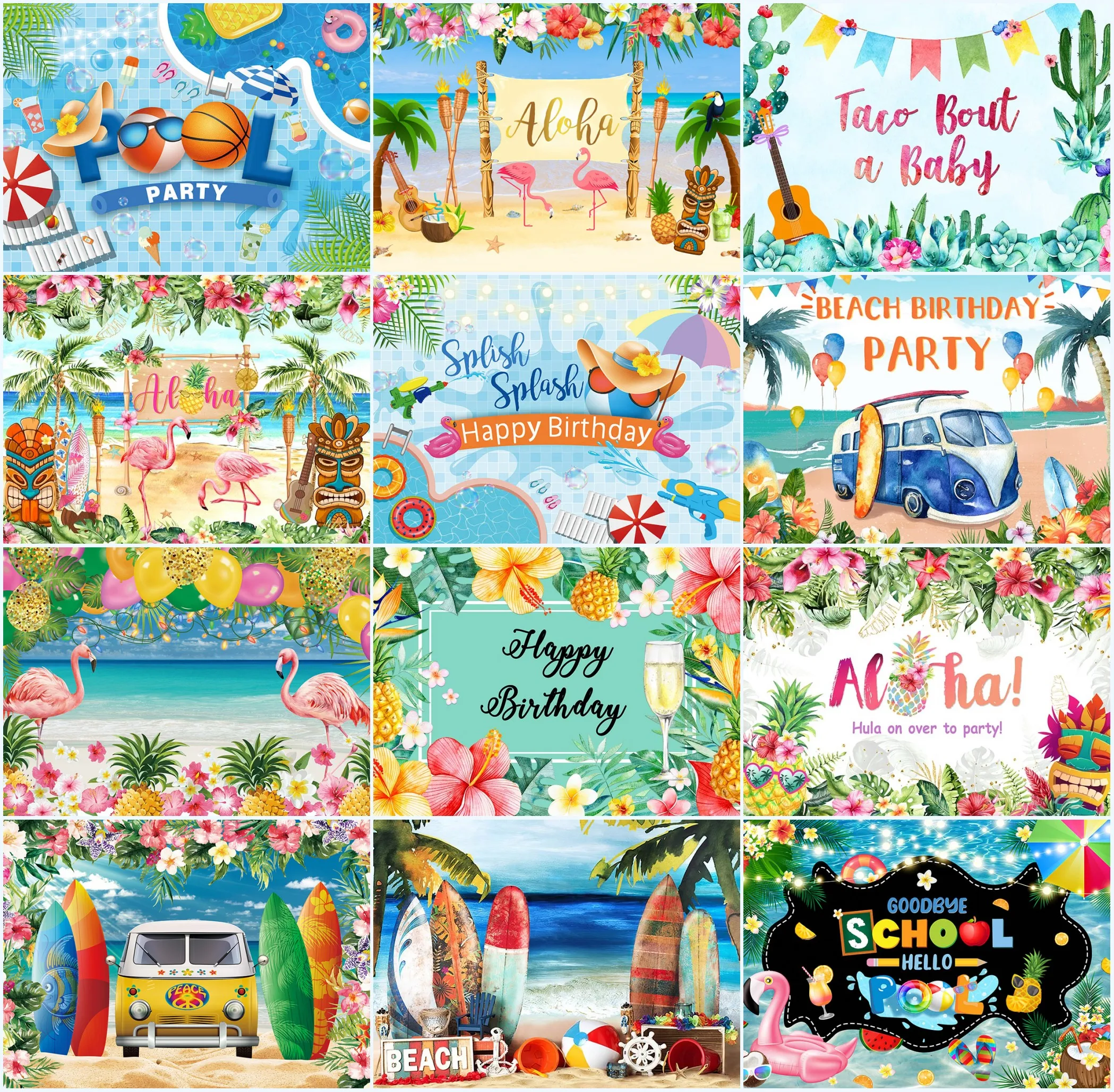 Mehofond Summer Tropical Backdrop Aloha Hawaii Seaside Party Background for Photography Beach Flamingo Flower Decoration Banner