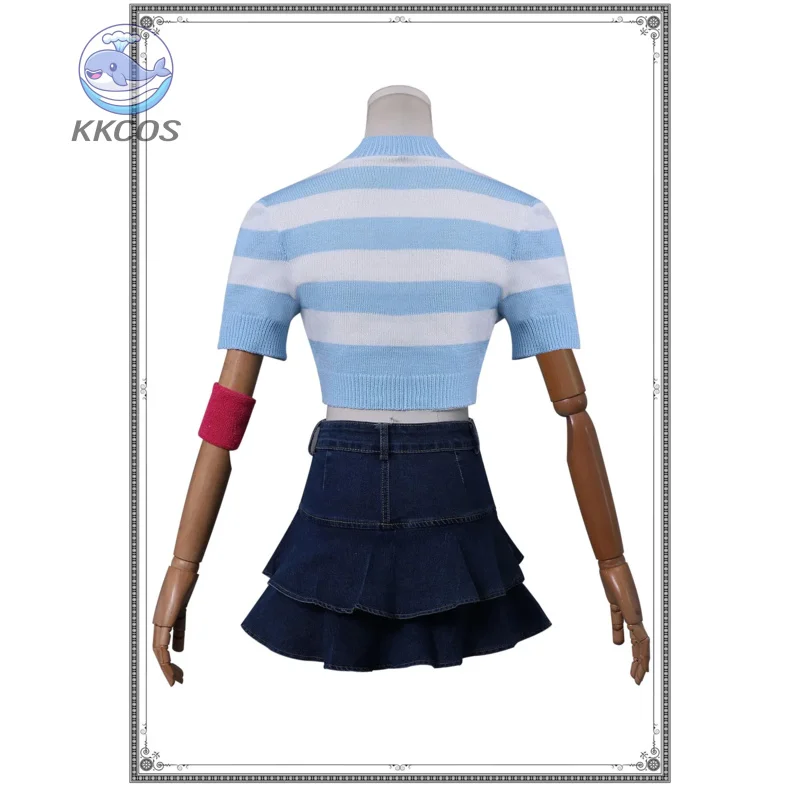 بلوم تأثيري Win Clubb أنيمي زي جيراي كي الفتيات ريترو مخطط محبوك القلب جميل تي شيرتات قصيرة الاكمام فستان قصير كوس KK