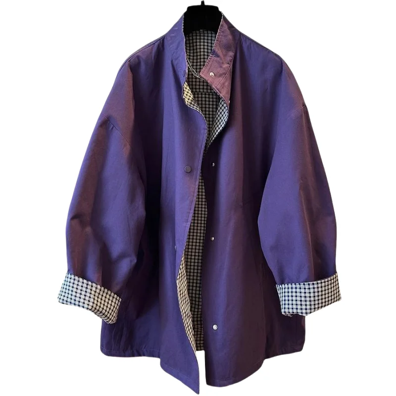 سترات فضفاضة من الجلد القطني المرقعة ذات الياقة السترة للنساء معاطف ربيعية جديدة بأكمام طويلة منقوشة على الموضة #5