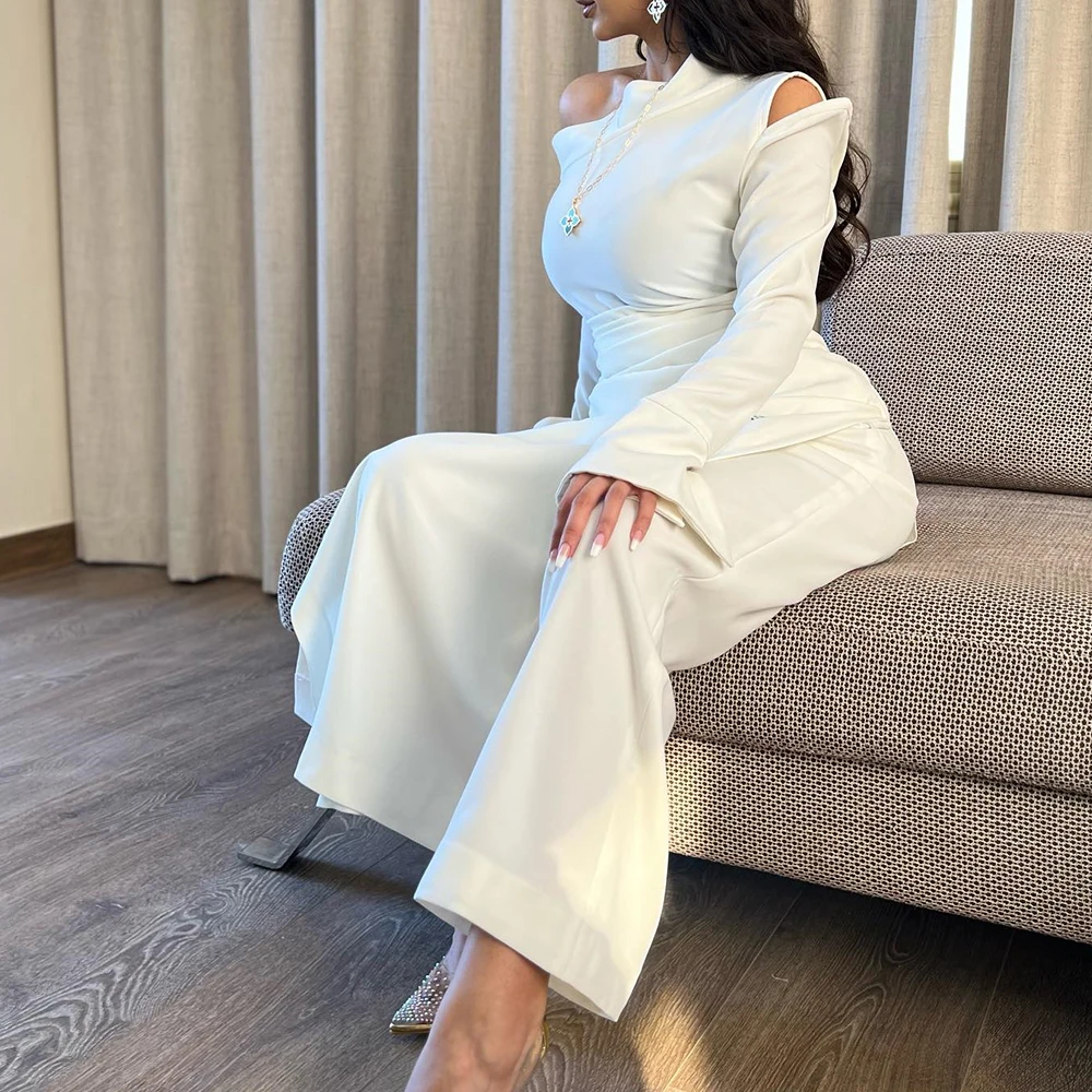 تخصيص مزاجه مستقيم الكاحل طول حمالة جيرسي طويلة الأكمام الطيات مساء اللباس الحديثة لون الصورة vestidos de f #2