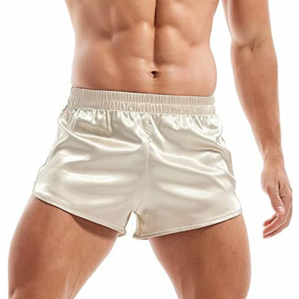 1pc Mode Heren Casual Satijn Zijdeachtige Boxershorts Trunks Homewear Ondergoed Effen Kleur Pyjama Slaapbodems