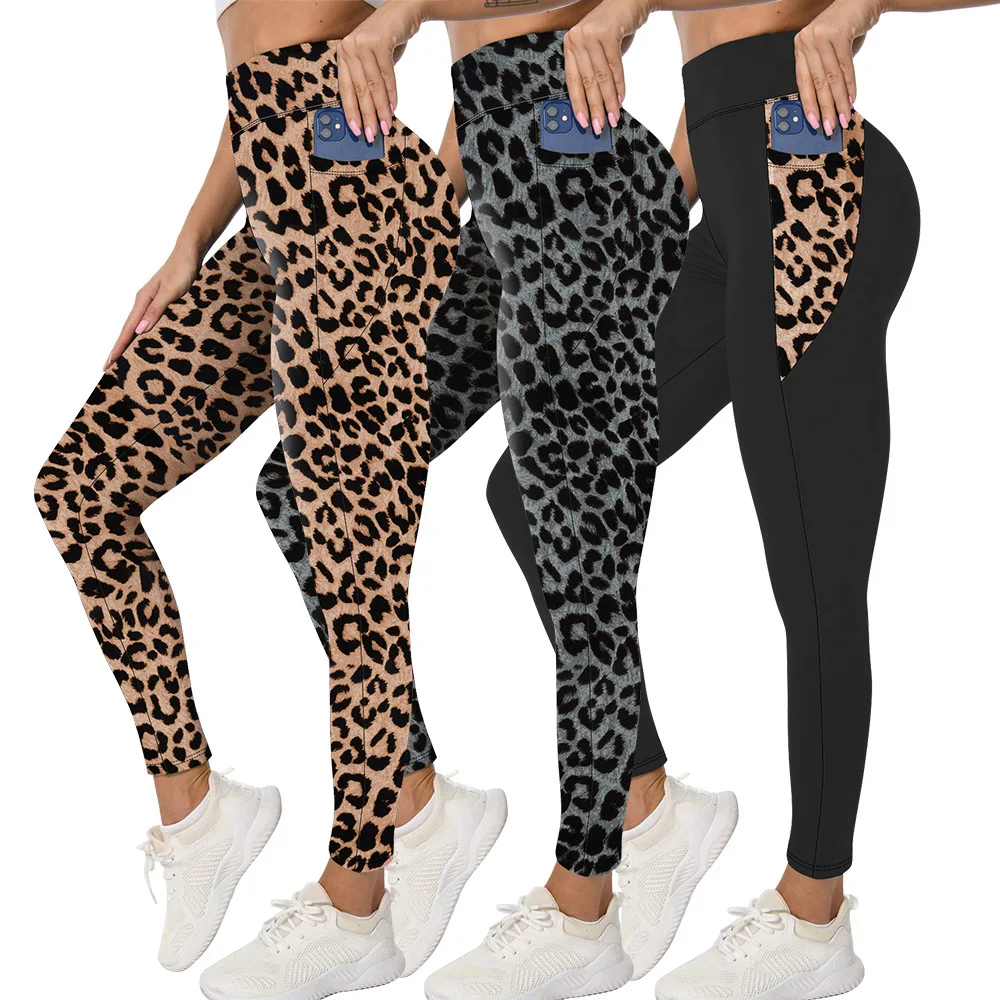 Women's Leopard Print Yoga Pants with Pockets, Butt-Lifting and Belly-Toning Sports Tights Style Leggings