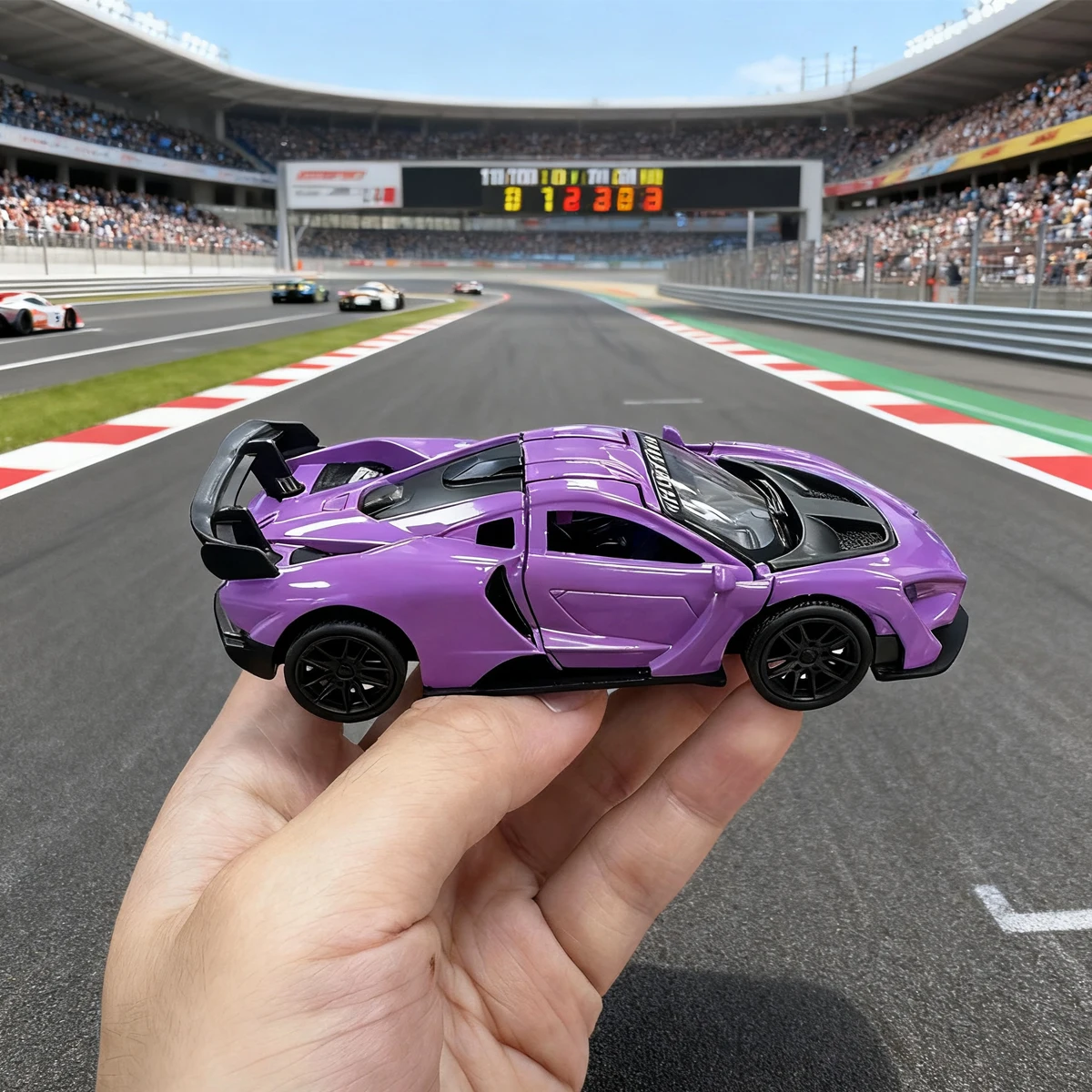 Legering gegoten Senna sportwagenmodel speelgoed voor jongens, realistisch voertuigornament, verzamelbaar pull-back speelgoed met openende deuren, cadeau voor verjaardagen en feestdagen