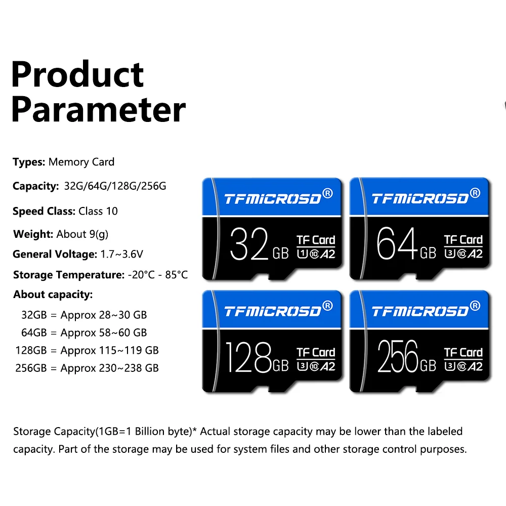 TFMICROSD Memory Card 32GB 64GB 128GB 256GB U3 Micro TF SD Card C10 A2 mini Cards For Mobile Phone Earphone Speaker HD Camera