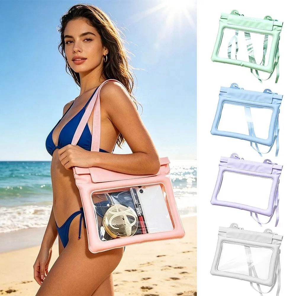 New PVC Waterproof Beach Bag Touchscreen Large Capacity Messenger Bag Durable Adjustable Cell Phone Bag Outdoor Pool Camping