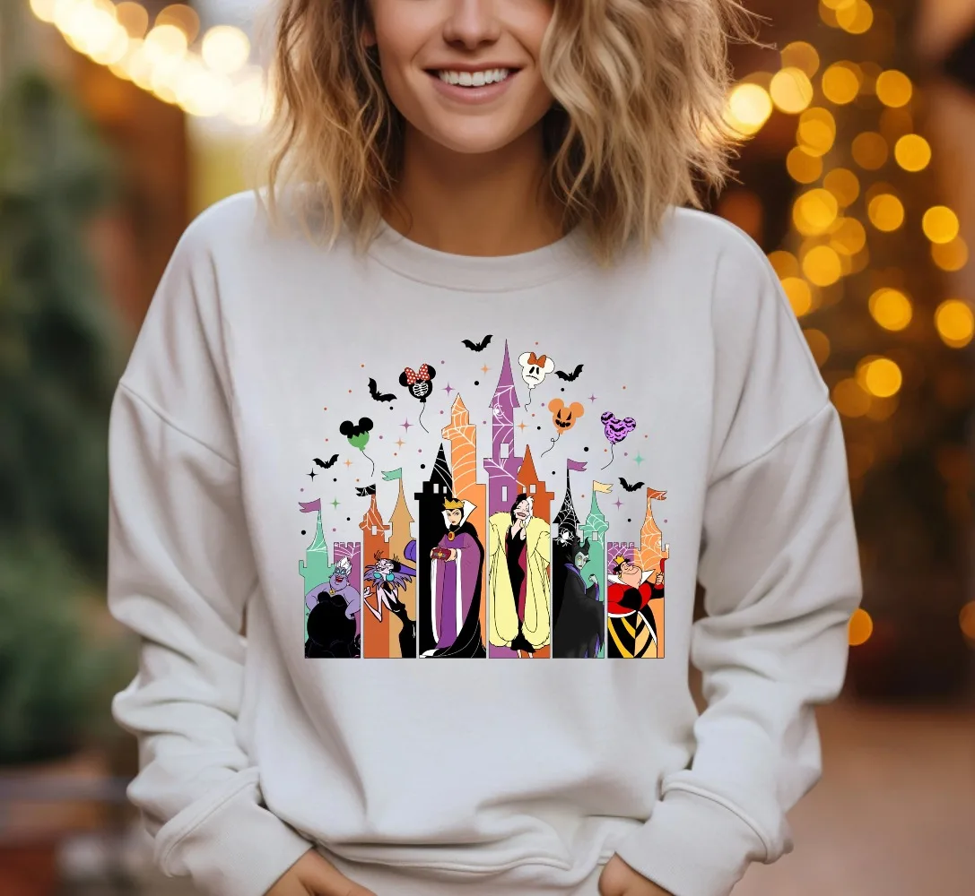 

Толстовка на Хэллоуин Disney, толстовка с изображением злодеев, замок злодеев, свитер принцессы, толстовка с замком на Хэллоуин