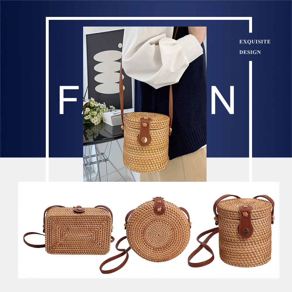

Handwoven Crossbody Bag Adjustable Strap Rattan Composite Shoulder Bag Large-capacity Portable Storage Ladies Shopping Trip
