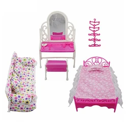 1 Set Dolls Furniture Play House Pink Bed Dresser Chair Bedroom for Barbie- Toy