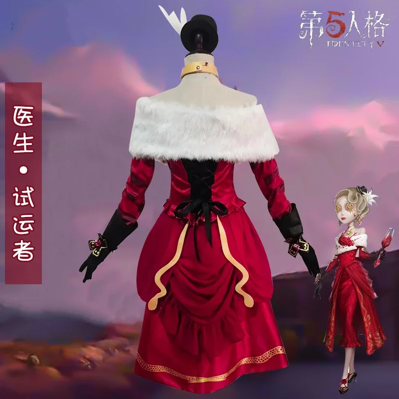 Game Identity V Doctor Emily Dyer Cosplay Costume Women Deluxe Red Formal Dress Party Suit Halloween Uniforms Set