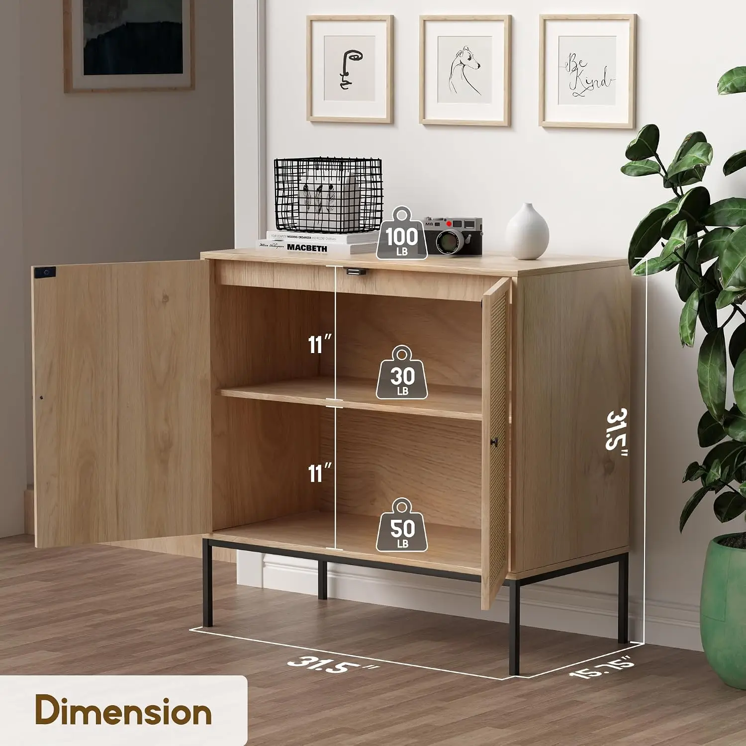 Rattan Sideboard 2 Doors, 31.5