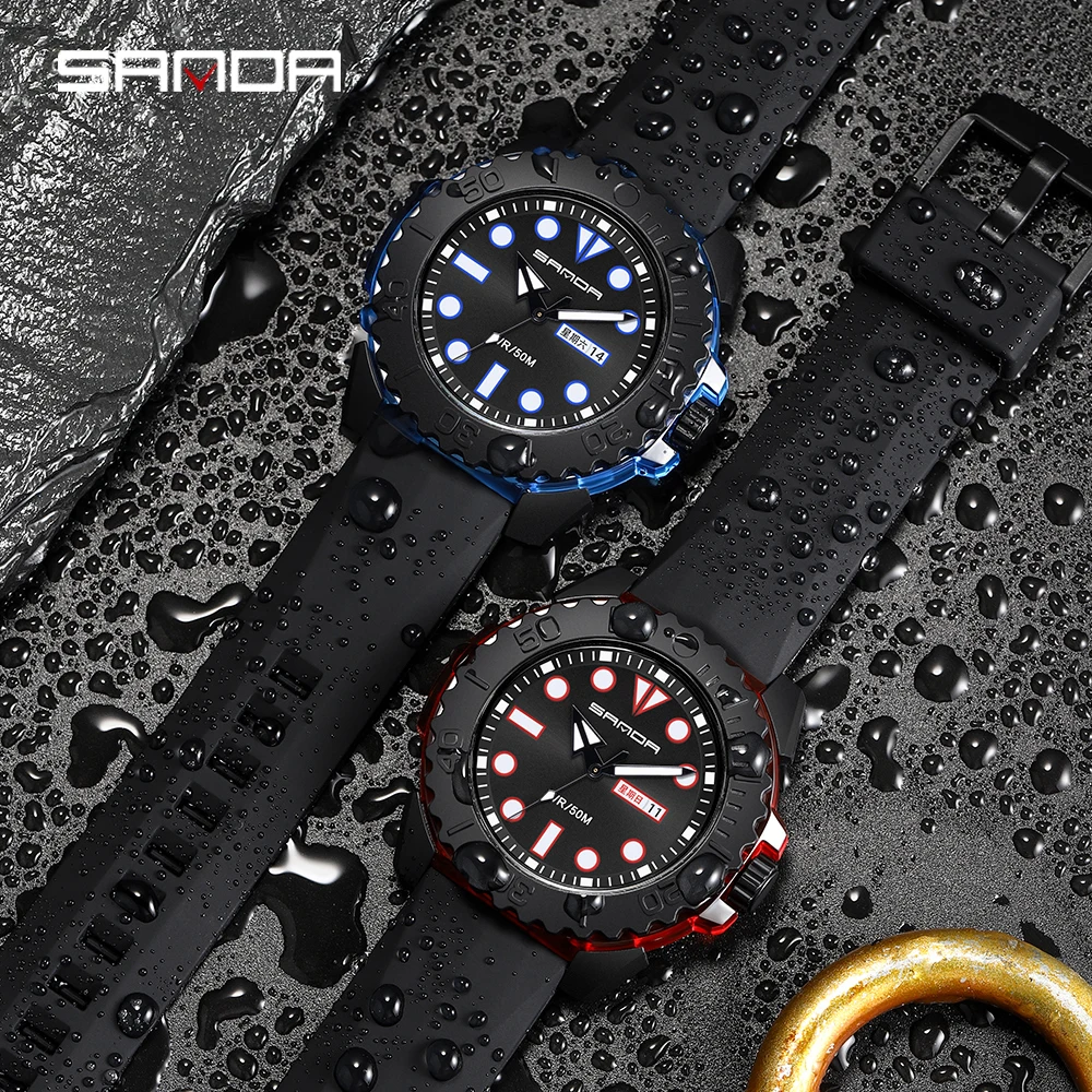 2023 Sanda Brand Luxury Men\'s Silicone Sports Wrist Watch 50m Waterproof Date Calendar Business Quartz Watches Relogio Masculino