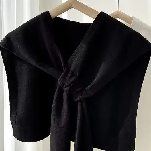 Korean Knitted Shawl Summer Air Conditioning Fake Collar Neck Guard Knit Thin Knotted Cape Shoulder Scarf For Women