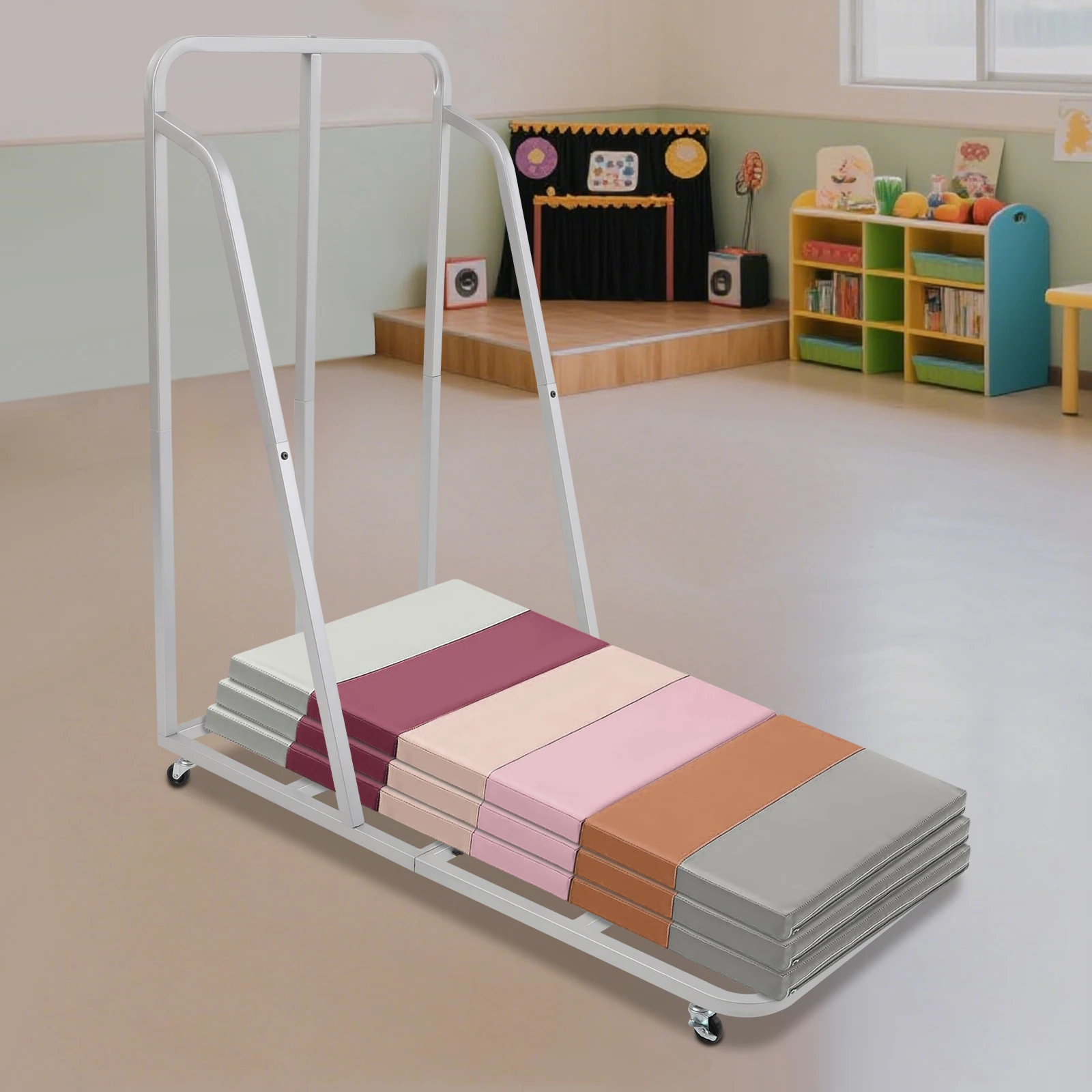 Carro de almacenamiento con alfombrilla de descanso para colchonetas para dormir, carrito rodante para enseñanza, carga rápida y suave
