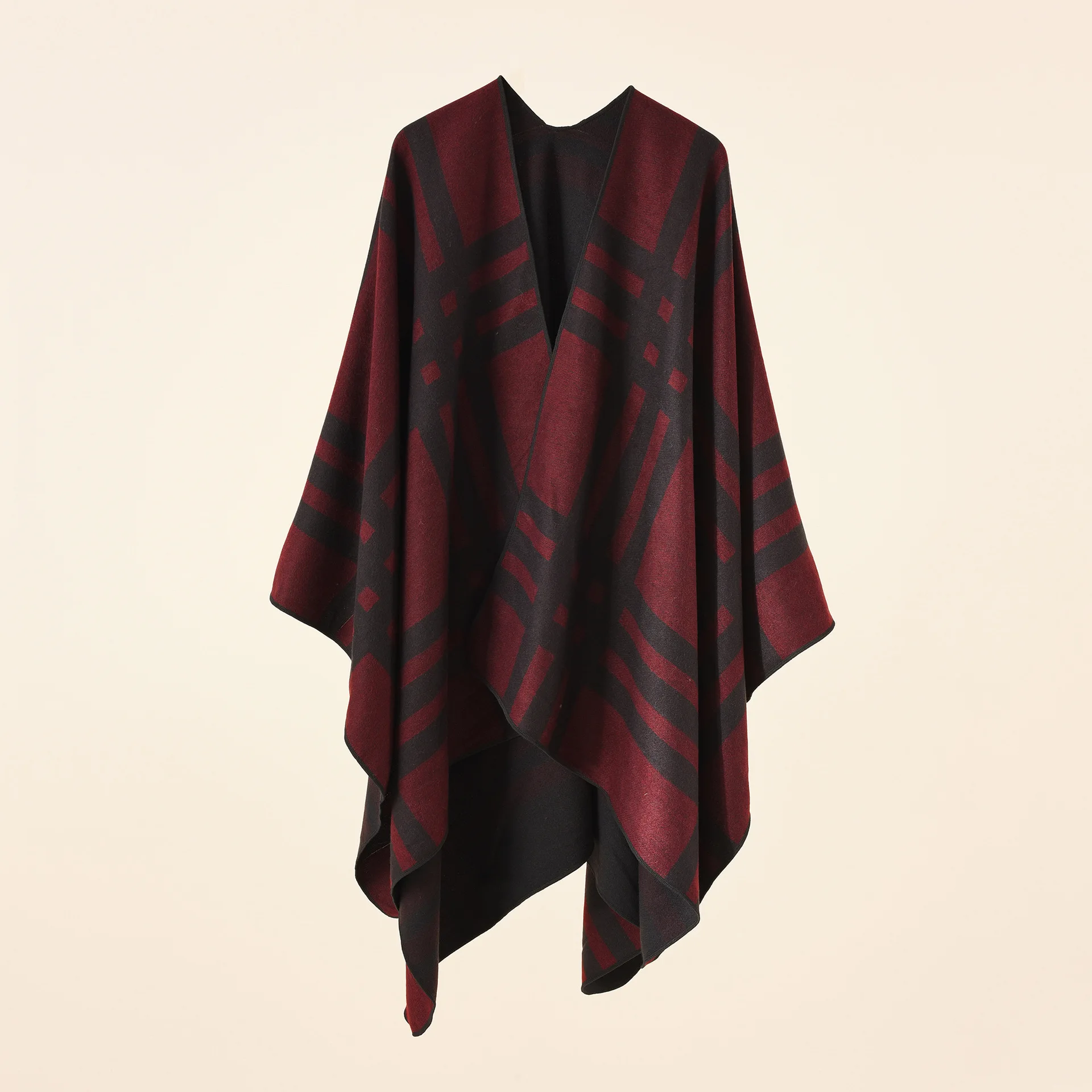 Autumn Winter New Large Plaid stripe pattern Imitation Cashmere Warm Casual Women Shawl Poncho Capes Lady Coat Red