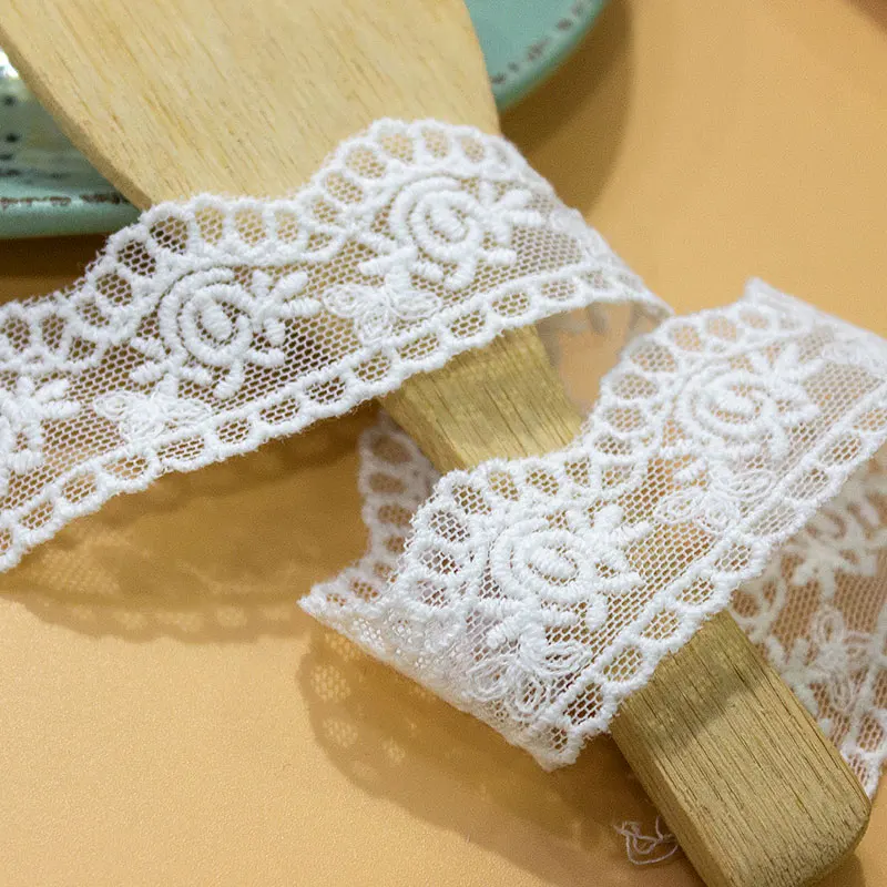 Embroidery Mesh Lace Trims, Ribbon for Sewing Wedding Headband, High Quality Fabric for DIY Sewing Craft, White Beige, 5Yards/Lo