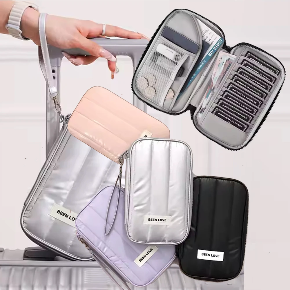 

New Multifunctional Passport Bag RFID Anti-theft Card Case ID Bag Clutch Travel Passport Wallet Down Cloth Zipper Passport Bag