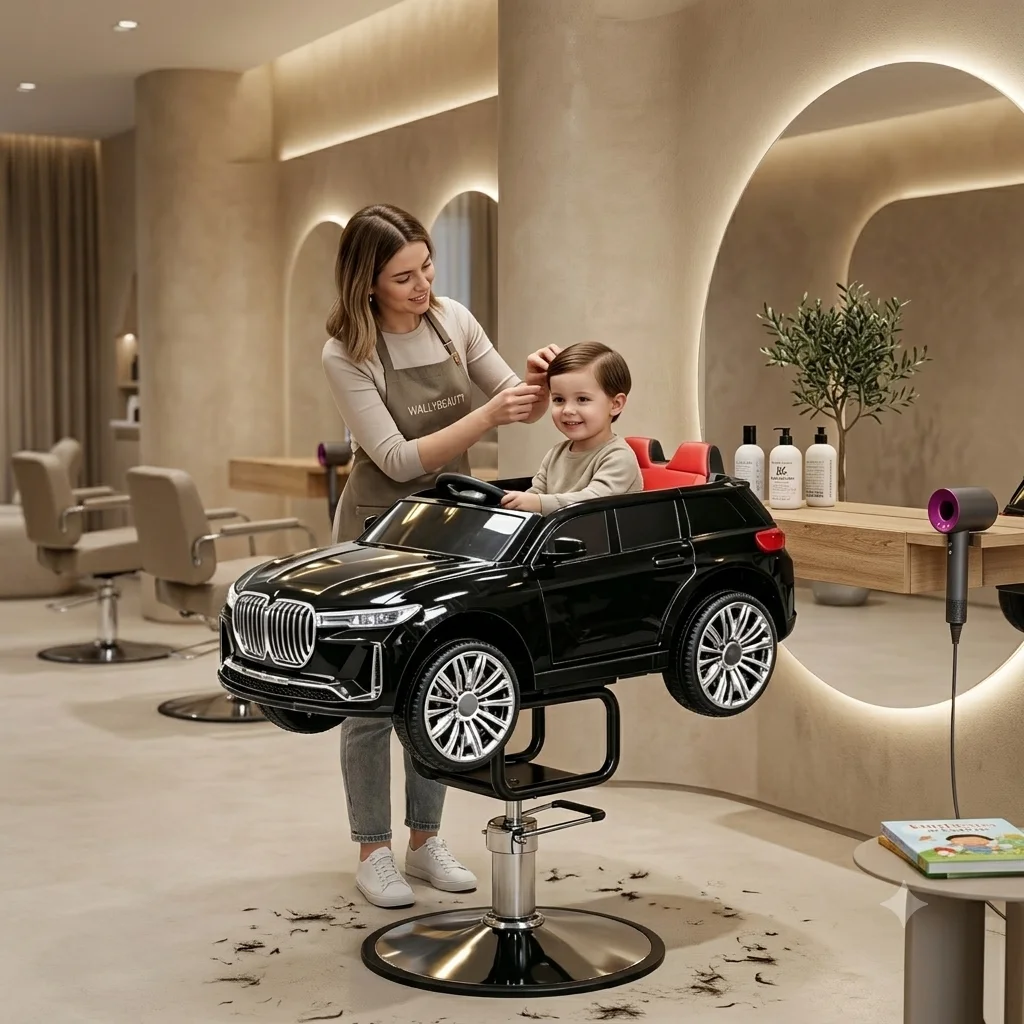 Modern Luxury Children Salon Styling Station Toy Car Ride-on Hydraulic Pump Kids Barber Chair
