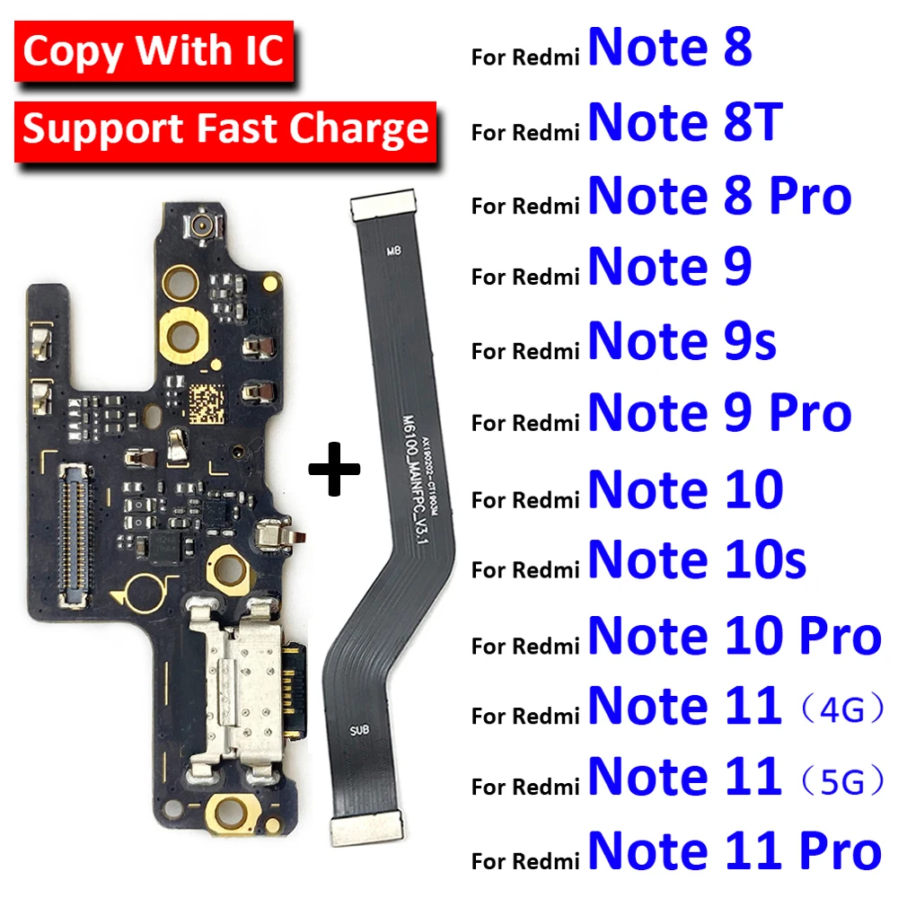 For Xiaomi Redmi Note 7 8 8T 9 9S 10 10S 11 12 Pro Plus 4G 5G Dock Connector USB Charger Charging Port Mainboard Main Flex Cable