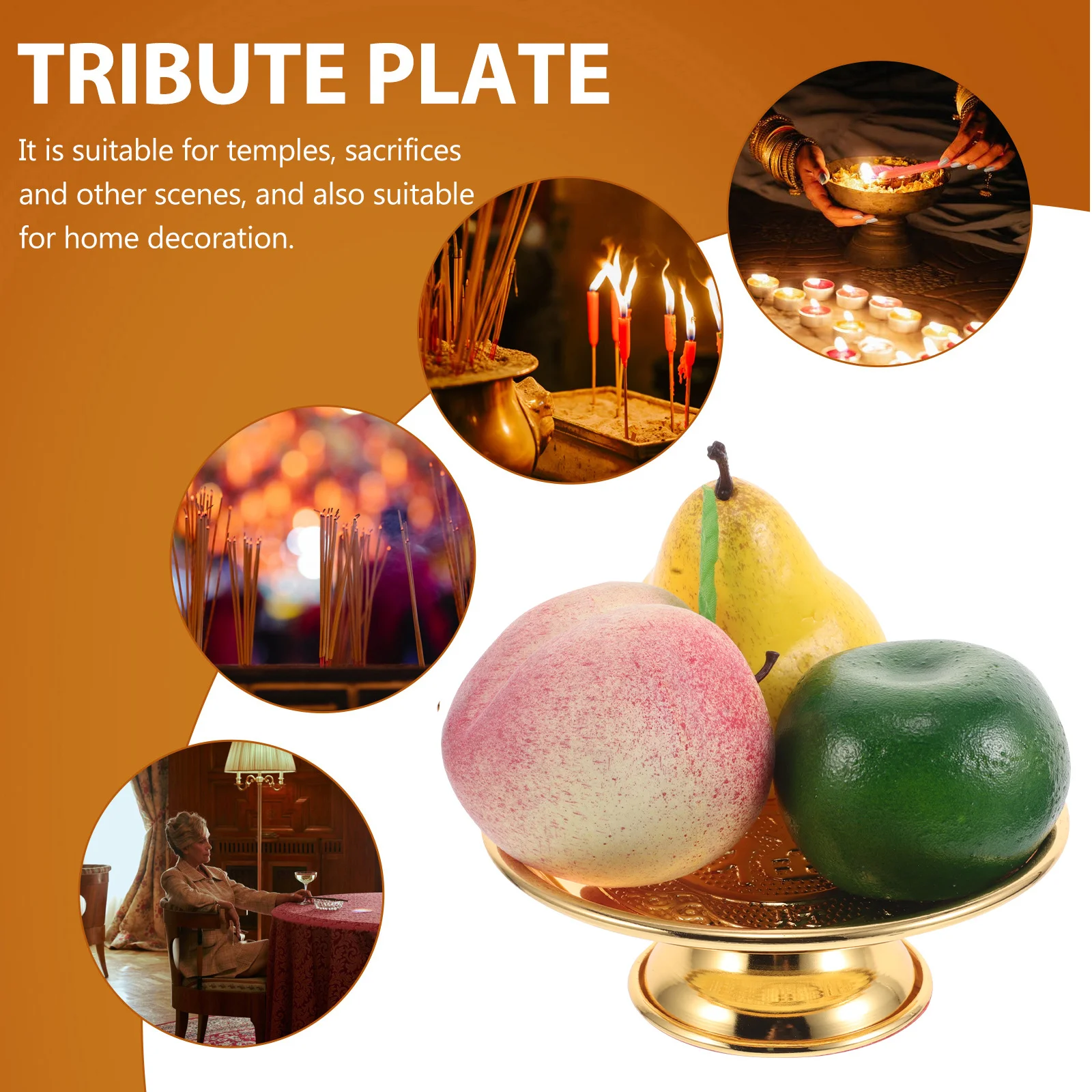 

Golden Wedding Fruit Plate Temple Style Altar Bowl Offering Dish Cultural Ceremony Decoration Chinese Dessert Tray Serving