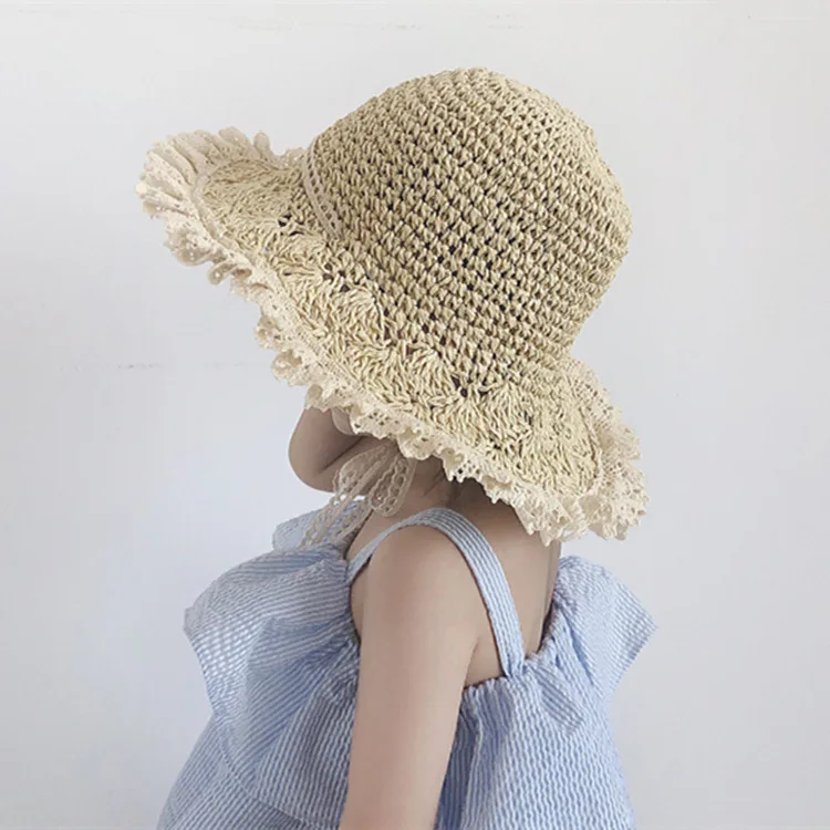 

2023 Spring and Summer New Children's Folding Lace Beach Holiday Sunshade Sun Protection UV Protection Straw Hat