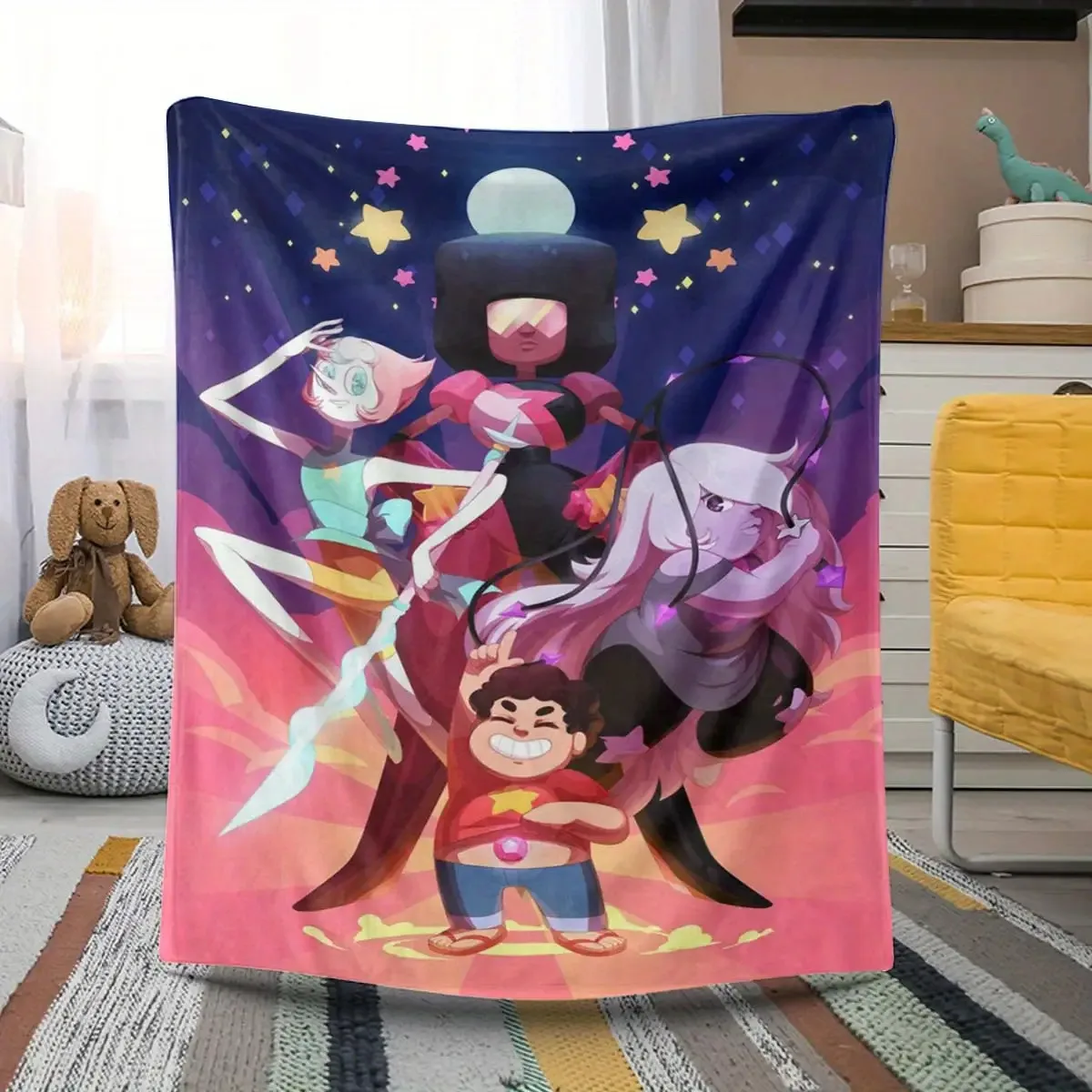 Cartoon Steven Animation Themed Pattern Blanket, Flannel Printed Blanket, Soft and Comfortable, Creative Themed Pattern, Warm Co