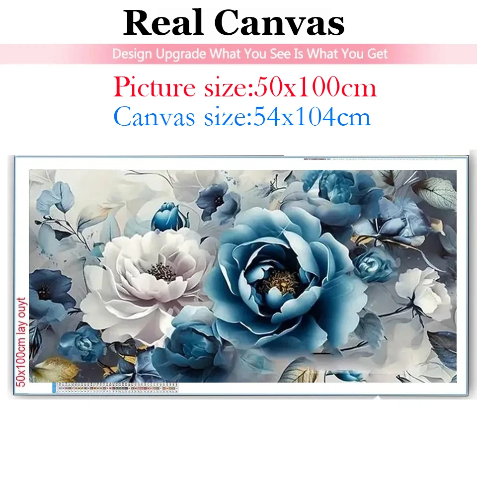 Large 5D DIY Diamond Painting Blue White Flower Peony Full Square Round Drill Diamond Mosaic Flower Style Diamond Embroidery