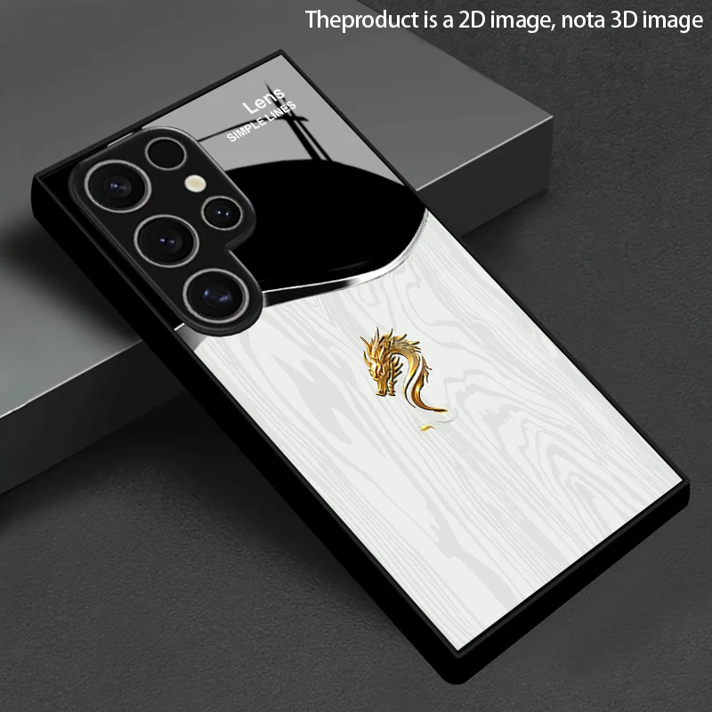 Silver Edge Golden Dragon Pattern 2D Phone Case for SamsungS26 S25 S24 S23 S22 S21 S20 A56 A36 Tempered Glass Protective Cover