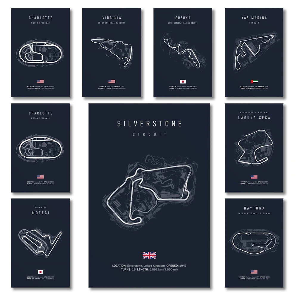 Formula 1 Internationa Track Circuit Canvas Painting F1 Wall Art Nordic Poster Aesthetic Motorsport Race Picture For Home Decor