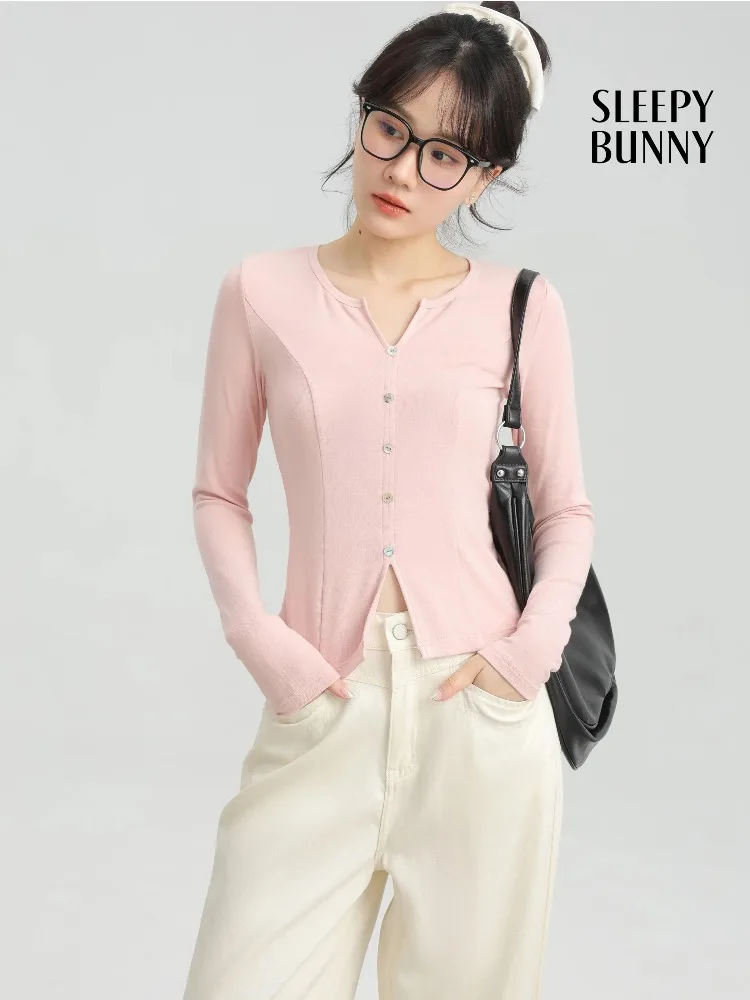 

V-Neck Slim Fit Knit Top for Women Long Sleeve Stretchy Casual T-Shirt Soft Wool-Like Ribbed Blouse Daily Wear Elegant Layering