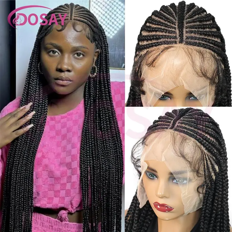 32Inch Cornrow Braided Wigs Synthetic Knotless Box Full Lace Braids Wigs for Black Women Goddess Lace Front Braiding Hair Wig