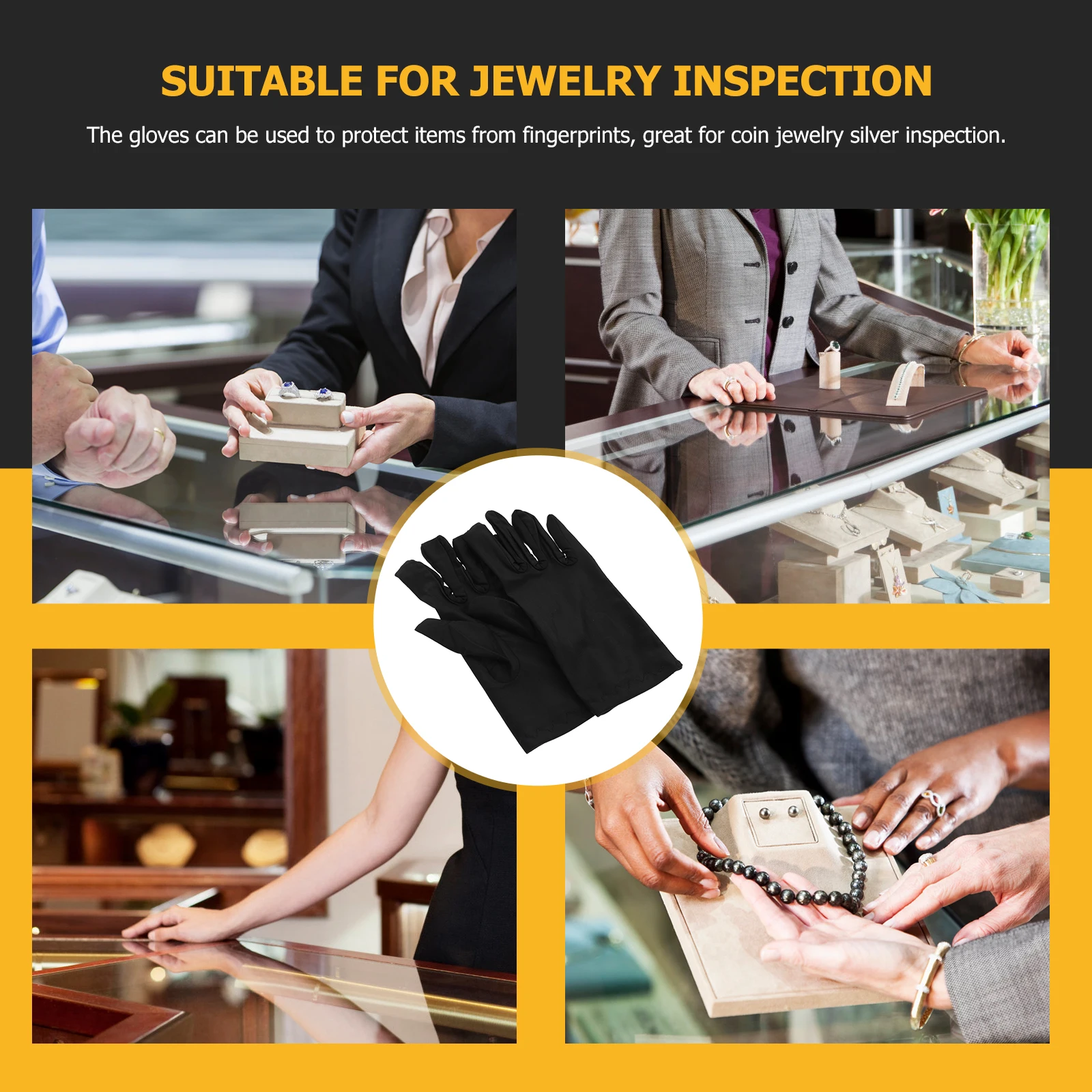 2 Pairs Durable Gloves for Jewelry Store Lightweight Breathable Black Decor Multipurpose Protective Gloves