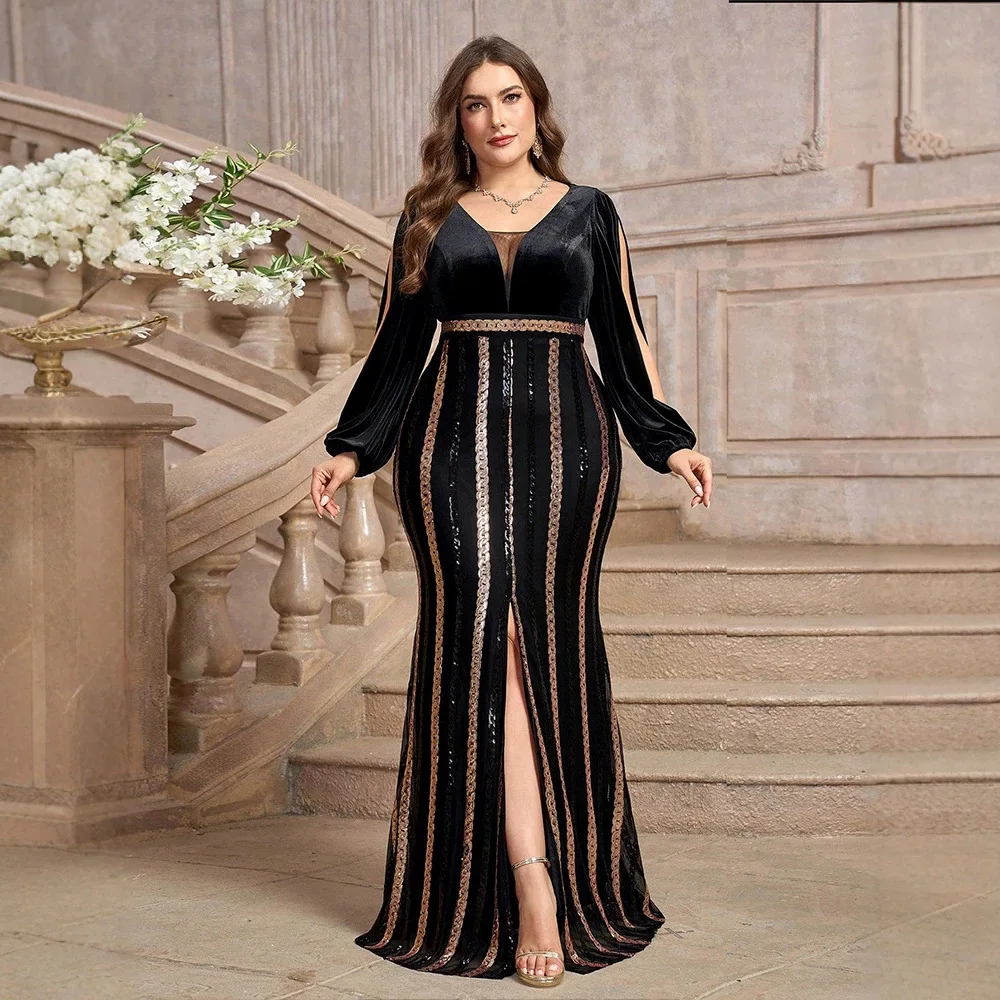 Mtp088 Women's Fashion Plus. Size. Formal Evening Dress, Smart Fit, Slit, Sequined Mermaid Clothes Evening Dresses Lace Sexy
