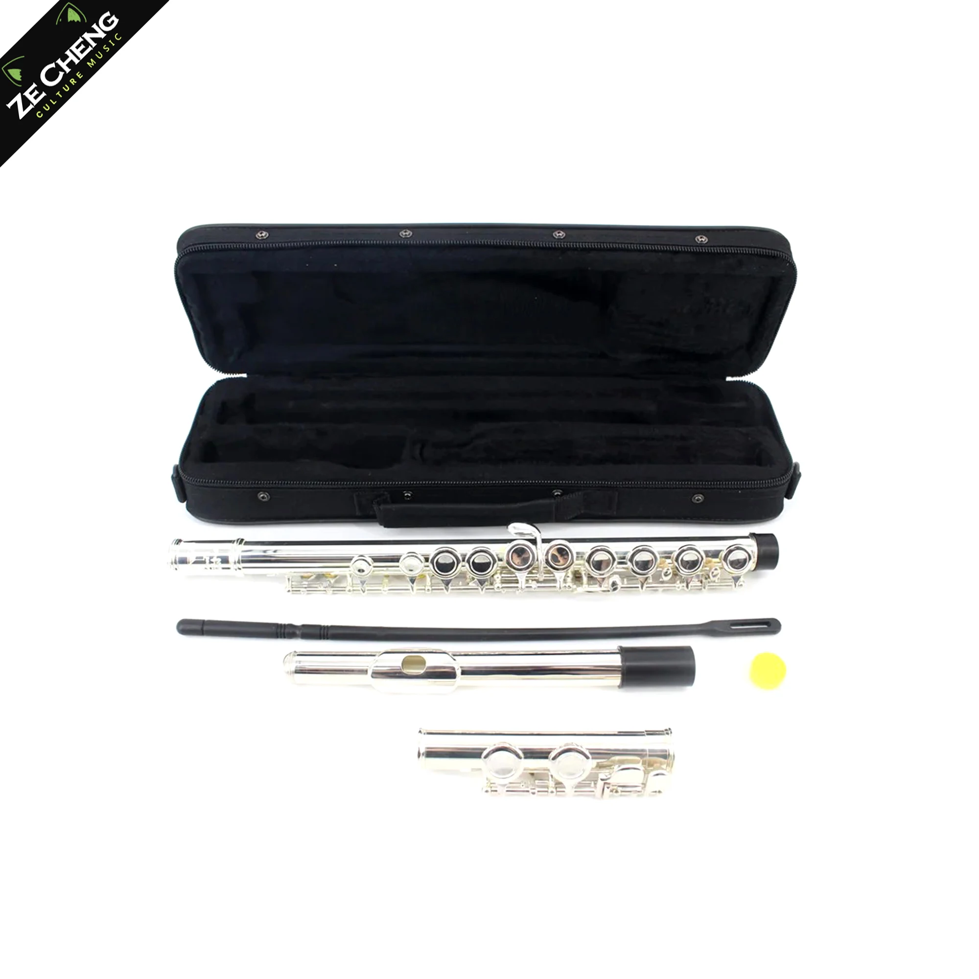 16 Holes C Key Flute Cupronickel Silver Plated Woodwind Instrument with Case Cleaning Cloth Stick Screwdriver