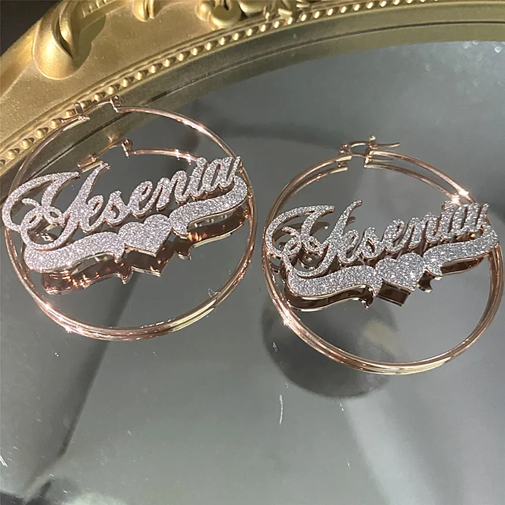 Pendientes redondos de acero inoxidable para mujer, joyería personalizada con diamantes de imitación brillantes, esmerilada con nombre, regalo nuevo