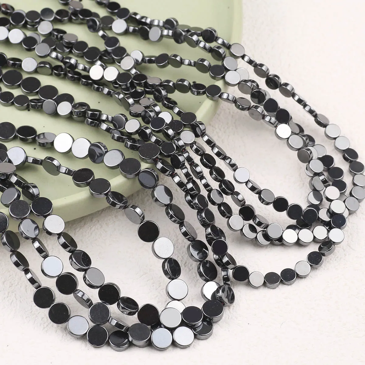 6 8mm Natural Black Hematite Stone Beads Flat Round Spacer Beads For Diy Jewelry Making Bracelet Necklace Earring Craft Supplies