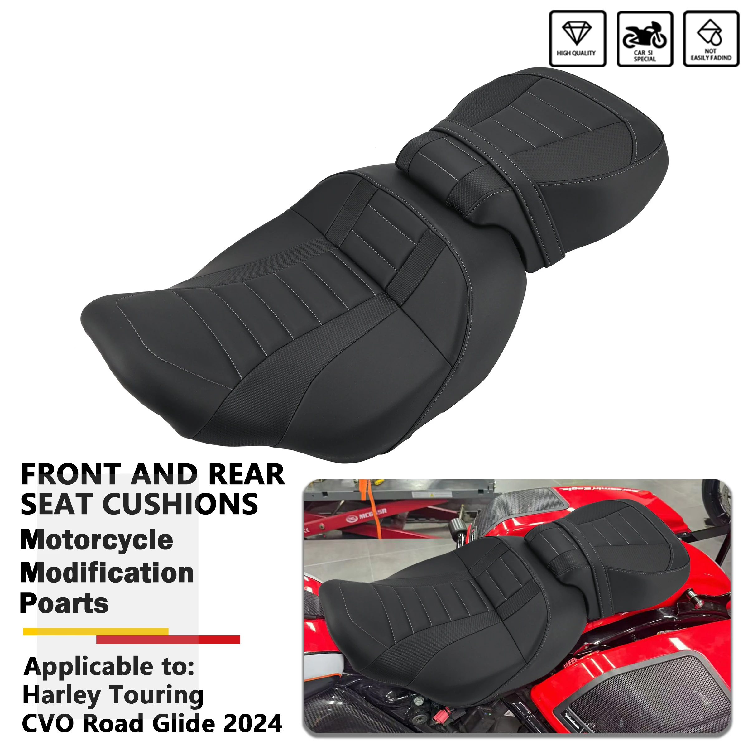 

Fit For Harley Touring CVO Road Glide 2024 Two-Up Seats Comfort Padded Anti-Slip Direct Replacement Front and Rear Seat Cushions