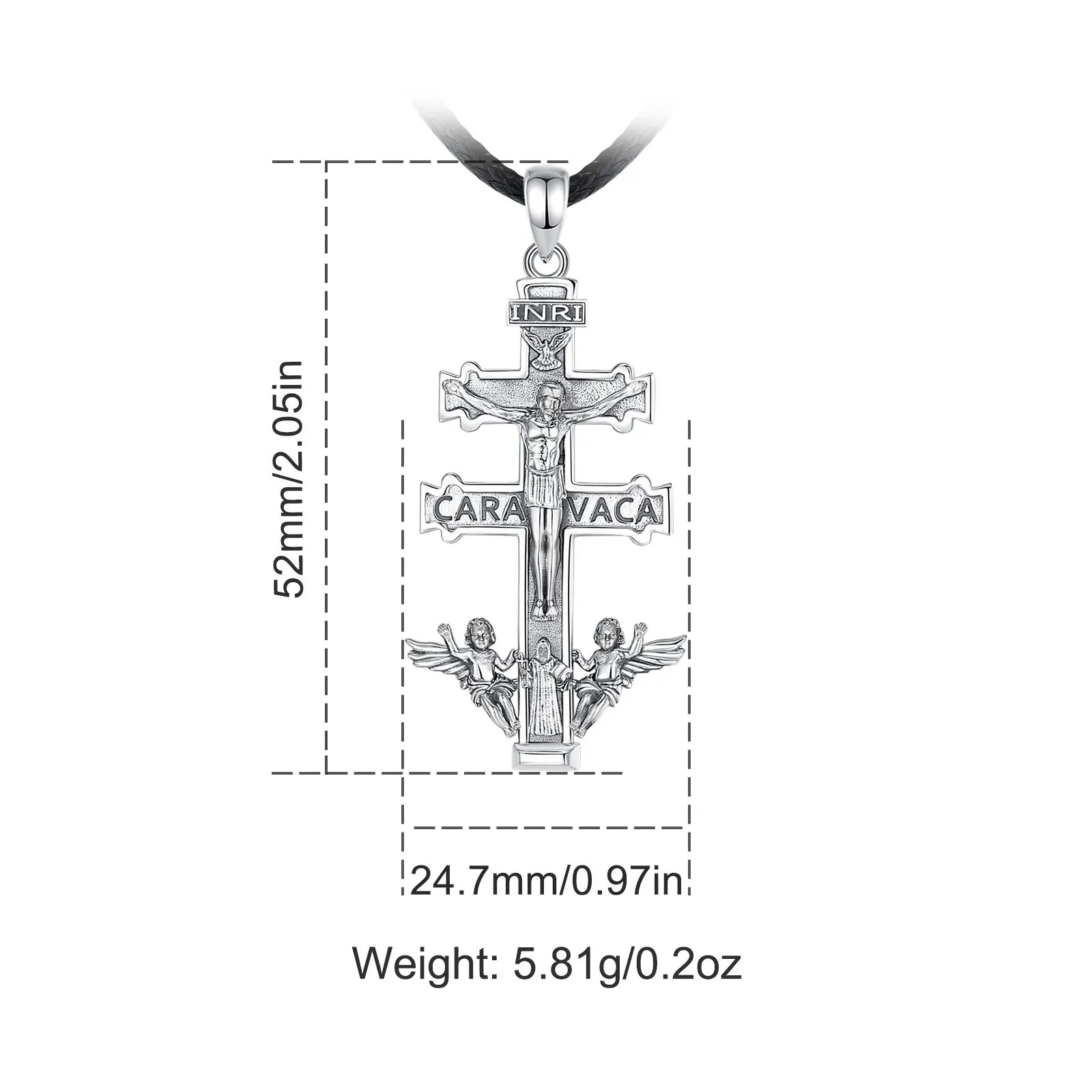 Eudora 925 Sterling Silver Caravaca Cross Necklace Jesus Cherub Religious Amulet Pendant Personality Jewelry Gift for Men Women