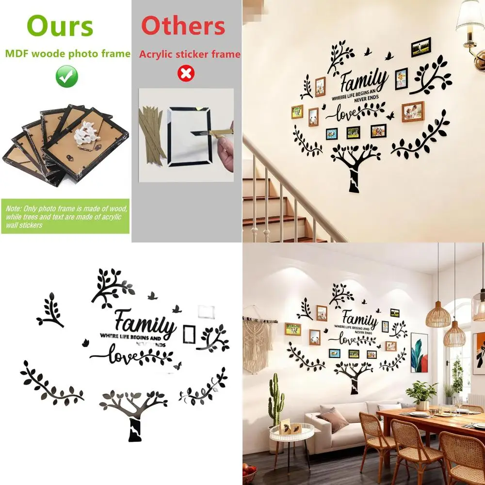 

Деревянная и акриловая фоторамка для семейного древа своими руками, настенный декор, черные рамки 4x6 и 5x7 для дома