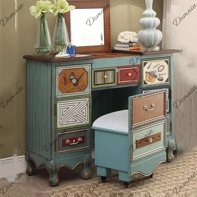 ER Modern Aesthetic Dresser Vintage Style Stool Wood Dresser Make Up Cabinet Tocador De Maquillaje Mueble Con Espejo Furniture F
