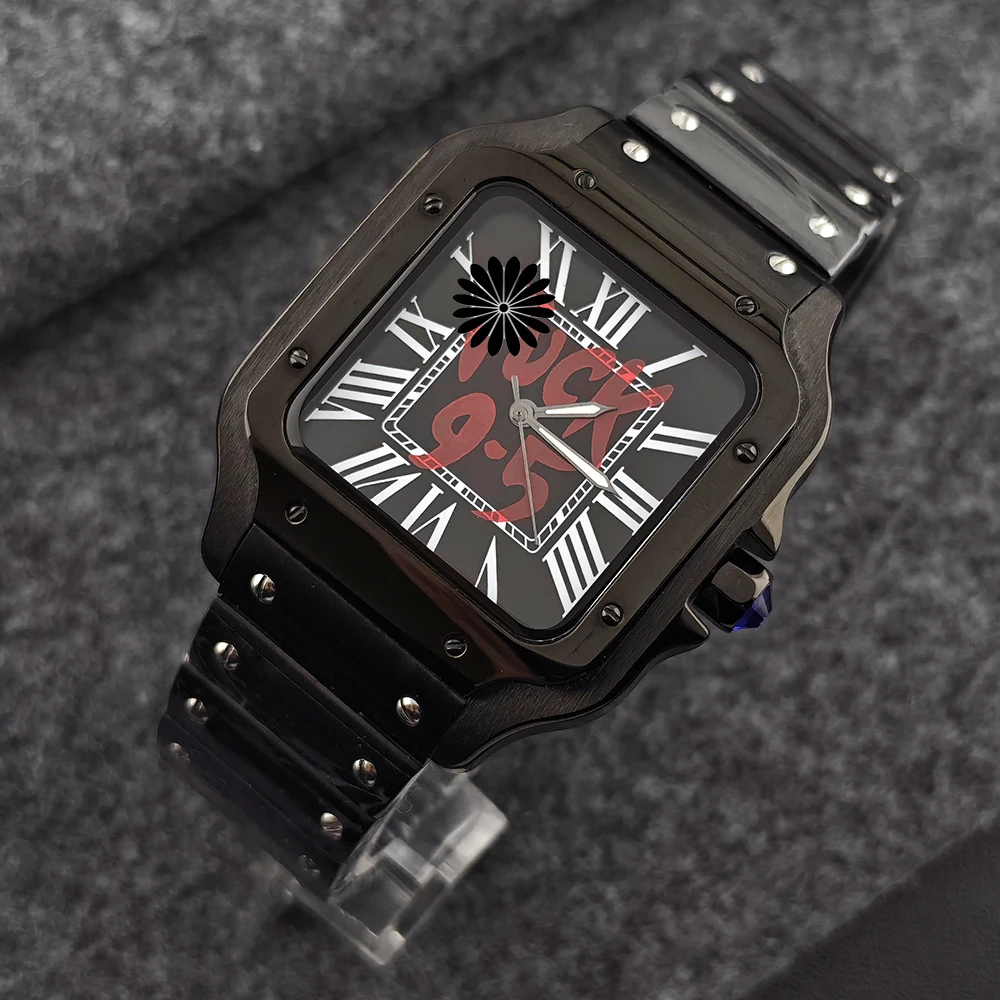 ساعة Santos NH35 9.5 ساعة مربعة من الفولاذ المقاوم للصدأ بشعار مخصص للرجال ساعة أوتوماتيكية NH35 ساعة يد تعمل بالحركة