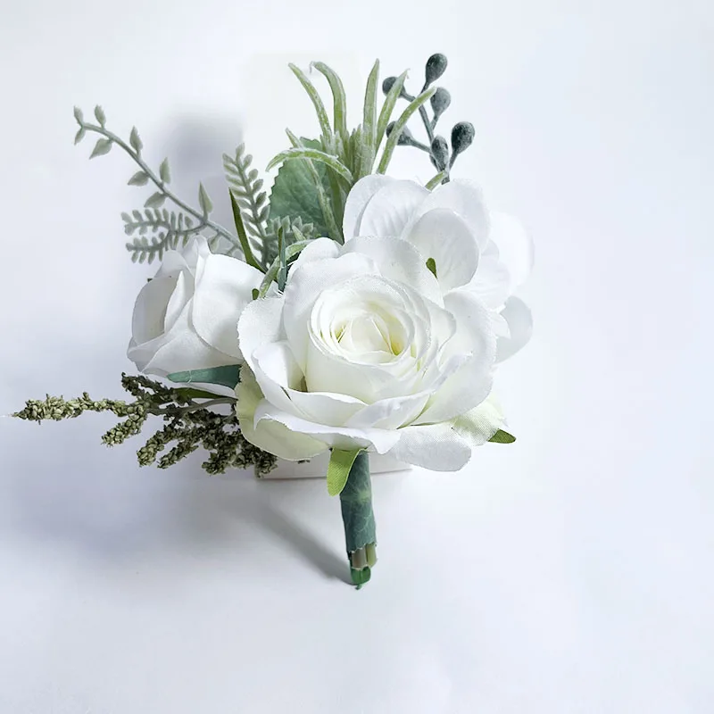 Boutonnière Blanche, Fleurs Artificielles de Corsage de Mariage, Bracelet Rose Rouge pour Demoiselle d'Honneur, Homme, Boutonnière, Invités, Accessoires de Mariage