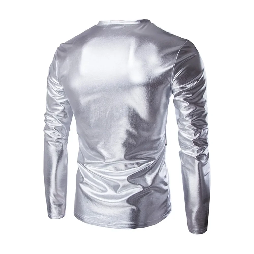 Tops Mens T-Shirt Nightclub L-4XL Long Sleeve Muscle Tee Wet Look All Season Blouse PU Leather + Polyester Practical