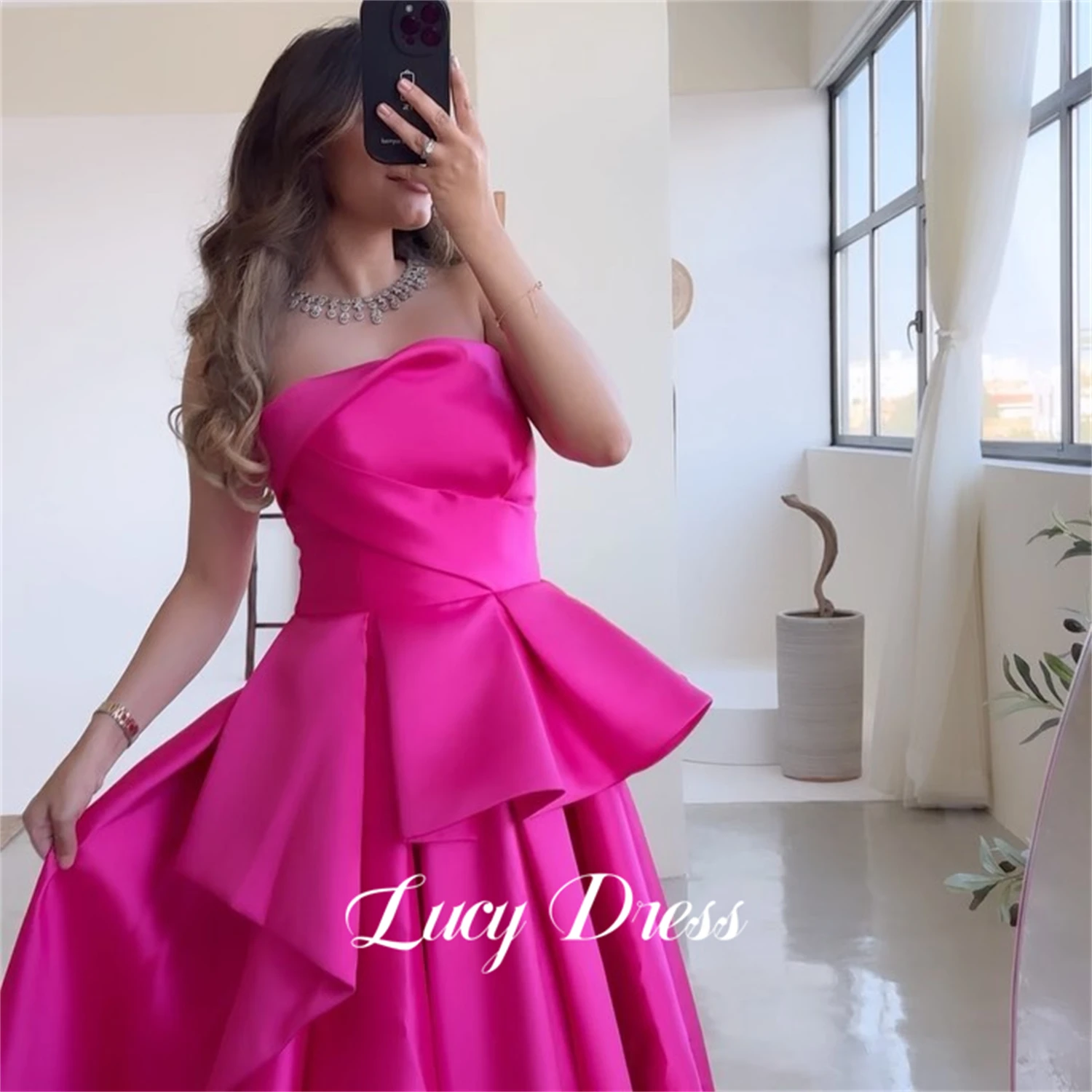 Lucy Rose Red Elegant Party Dress Evening Line A Eid Satin Customized Dresses 2024 Women Robe De Soiree Femmes Ball Gowns