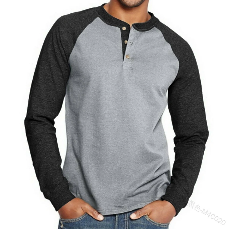 New Men's Tshirt  2025 Spring  Autumn Blocked Color Round Neck Long Sleeve Tops Men Clothing D0279