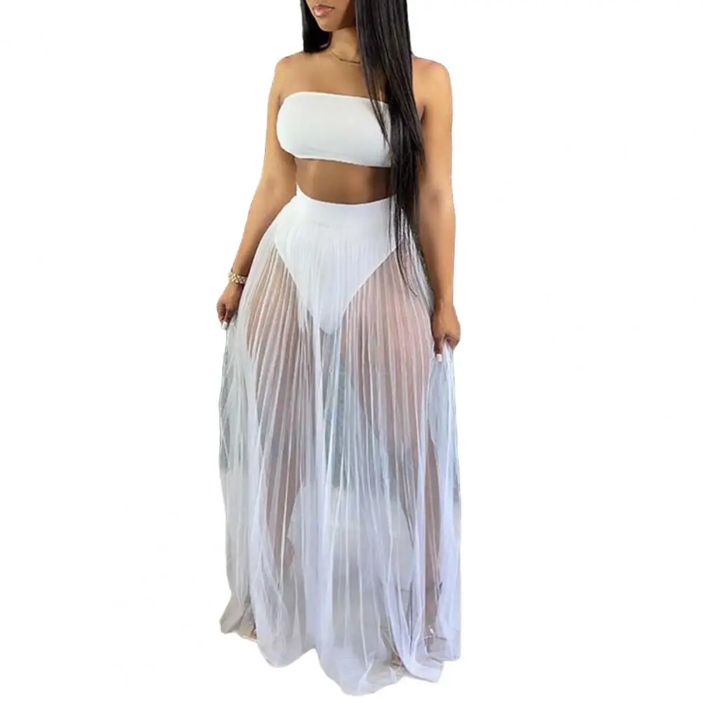 Женский комплект из 2 предметов, элегантные прозрачные длинные юбки + эластичный камзол в тон для вечеринок и отпуска, наряды