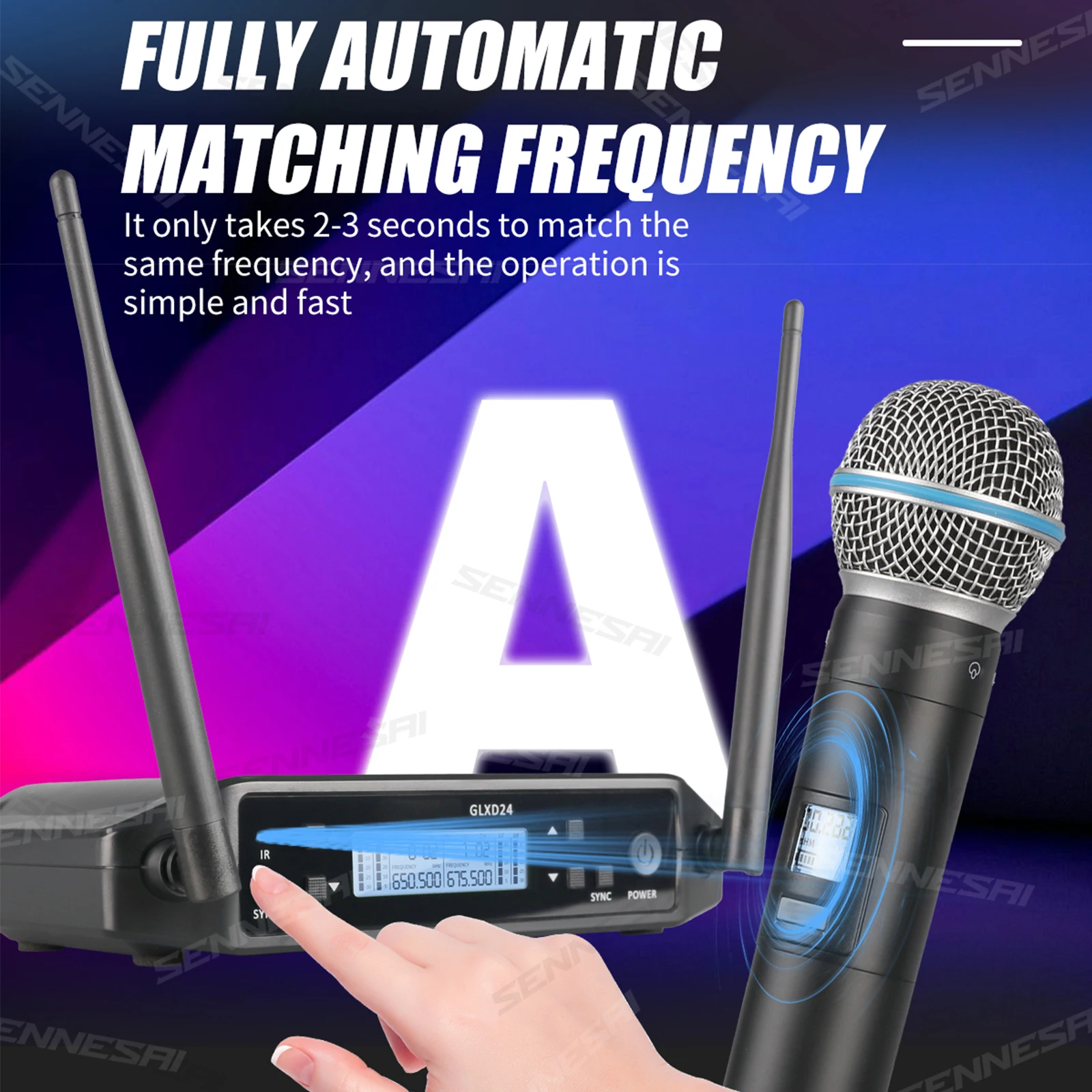 SENNESAI GLXD24 B58 Professional Dual Wireless Microphone 600-699MHz System Stage Performances UHF Dynamic 2 Channel Handheld