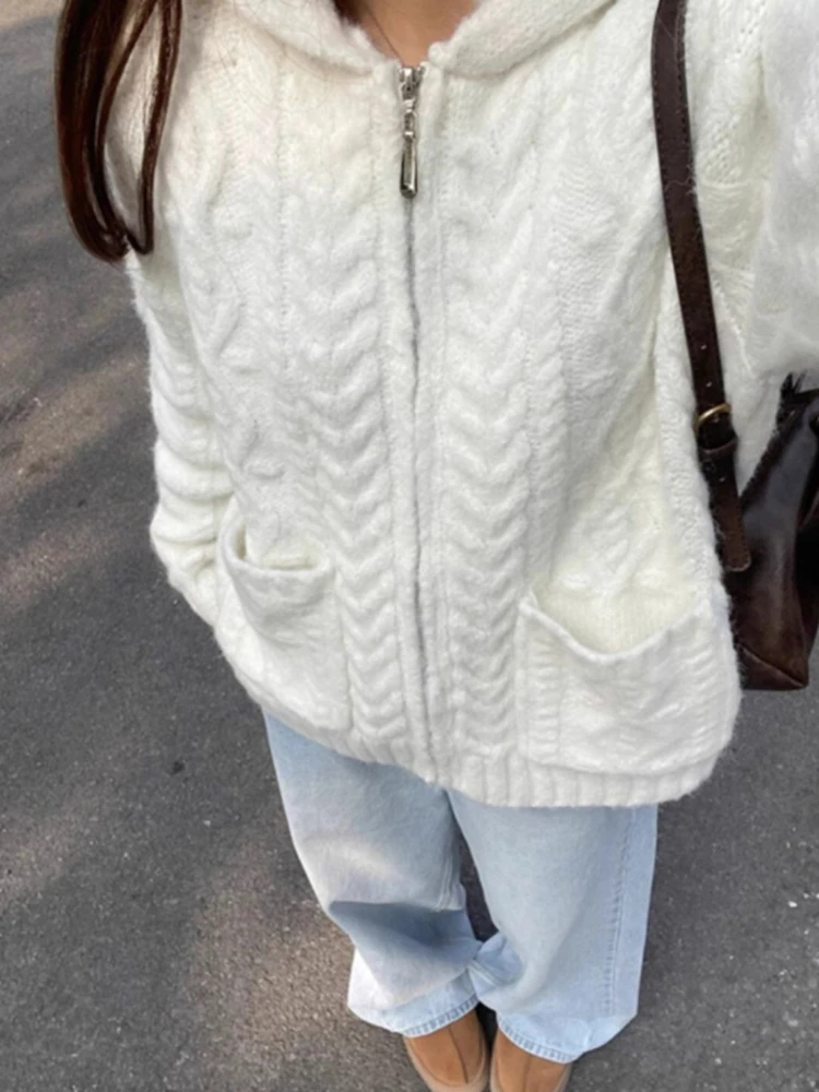 

Japanese Style Elegant Soft Hooded Cardigan Women Vinatge Knitted Double Pockets Sweaters Harajuku Chic Casual Loose Clothes New