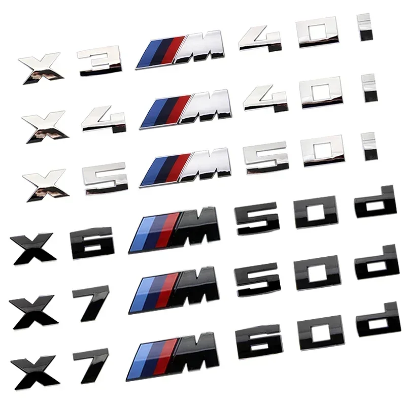 For BMW X3M X4M X5M X6M X7 M power old emblems badge logo 40i 40d 50i 50d 60d 60i ABS Rear Logo car Accessories