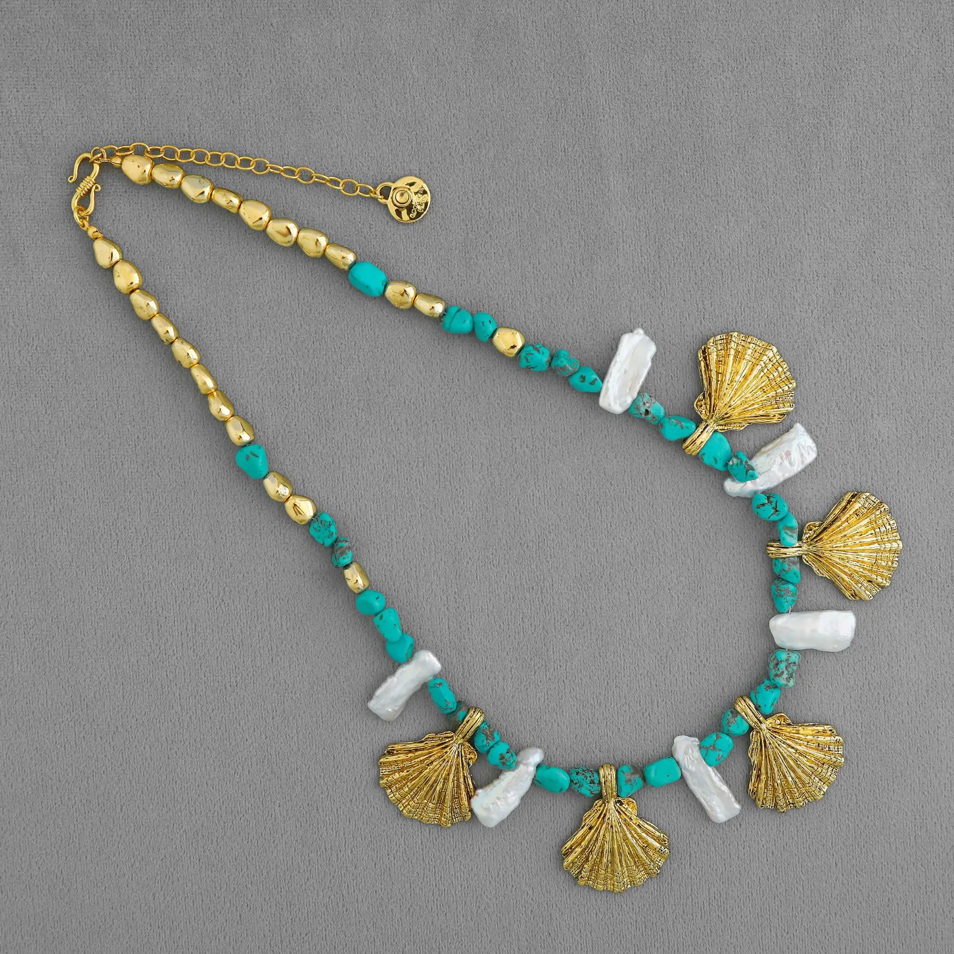 シェルシリーズホタテネックレスレトロニッチバロックパールターコイズシェルビーズ鎖骨チェーン女性用